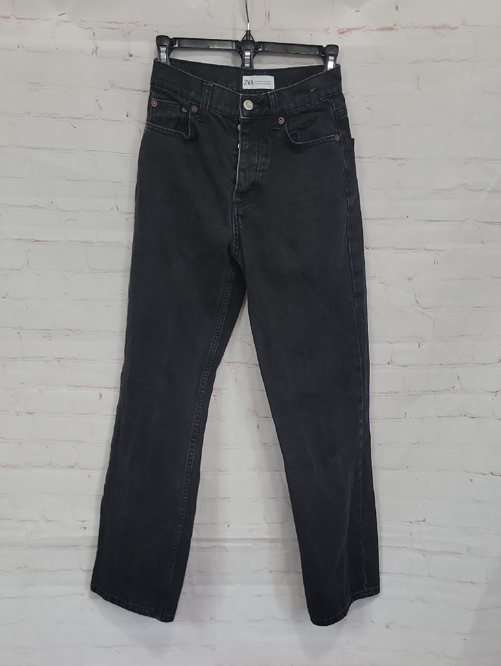 Zara Washed Black High-Rise Straight Jeans - Women